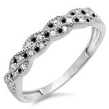 0.25 Carat (ctw) 10k White Gold Round White & Black Diamond Ladies Anniversary Wedding Stackable Band Swirl Ring 1/4 CT