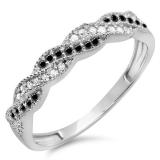 0.25 Carat (ctw) 14k White Gold Round White & Black Diamond Ladies Anniversary Wedding Stackable Band Swirl Ring 1/4 CT