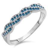 0.25 Carat (ctw) 14k White Gold Round Blue Diamond Ladies Anniversary Wedding Stackable Band Swirl Ring 1/4 CT