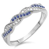 0.25 Carat (ctw) 14k White Gold Round White Diamond & Blue Sapphire Ladies Anniversary Wedding Stackable Band Swirl Ring 1/4 CT