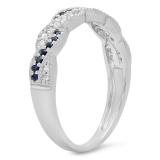 0.25 Carat (ctw) 14k White Gold Round White Diamond & Blue Sapphire Ladies Anniversary Wedding Stackable Band Swirl Ring 1/4 CT