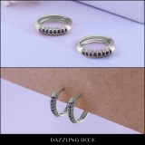 0.30 Carat (ctw) 10k White Gold Round White & Black Diamond Ladies Pave Set Huggies Hoop Earrings 1/3 CT