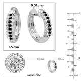 0.30 Carat (ctw) 10k White Gold Round White & Black Diamond Ladies Pave Set Huggies Hoop Earrings 1/3 CT