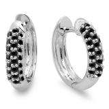 0.30 Carat (ctw) 10k White Gold Round Black Diamond Ladies Pave Set Huggies Hoop Earrings 1/3 CT