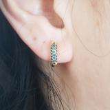 0.30 Carat (ctw) 10k White Gold Round Blue Diamond Ladies Pave Set Huggies Hoop Earrings 1/3 CT