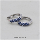 0.30 Carat (ctw) 18k White Gold Round Blue Sapphire Ladies Pave Set Huggies Hoop Earrings 1/3 CT