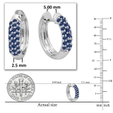 0.30 Carat (ctw) 10k White Gold Round Blue Sapphire Ladies Pave Set Huggies Hoop Earrings 1/3 CT