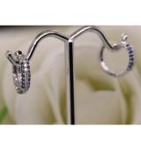 0.30 Carat (ctw) 10k White Gold Round Blue Sapphire & White Diamond Ladies Pave Set Huggies Hoop Earrings 1/3 CT