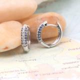0.30 Carat (ctw) 10k White Gold Round Blue Sapphire & White Diamond Ladies Pave Set Huggies Hoop Earrings 1/3 CT