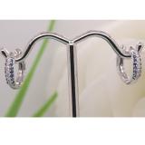 0.30 Carat (ctw) 10k White Gold Round Blue Sapphire & White Diamond Ladies Pave Set Huggies Hoop Earrings 1/3 CT