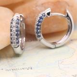 0.30 Carat (ctw) 10k White Gold Round Blue Sapphire & White Diamond Ladies Pave Set Huggies Hoop Earrings 1/3 CT