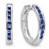 0.15 Carat (ctw) Small 11mm Sterling Silver Round Blue Sapphire Huggie Hoop Earrings