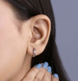 0.15 Carat (ctw) Small 11mm Sterling Silver Round Blue Sapphire & White Diamond Huggie Hoop Earrings