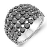 3.25 Carat (ctw) 14k White Gold Round Black Diamond Ladies Cocktail Right Hand Ring 3 1/4 CT