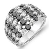 3.25 Carat (ctw) 14k White Gold Round Black & White Diamond Ladies Cocktail Right Hand Ring 3 1/4 CT