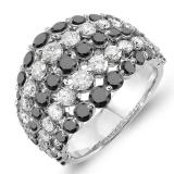 3.25 Carat (ctw) 10k White Gold Round White & Black Diamond Ladies Cocktail Right Hand Ring 3 1/4 CT