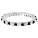 1.00 Carat (Ctw) Alternating Round Black & White Diamond Eternity Stackable Wedding Band For Her In 10K White Gold