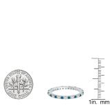 1.00 Carat (ctw) 10k White Gold Round Blue & White Diamond Ladies Eternity Anniversary Stackable Ring Wedding Band 1 CT