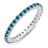 1.00 Carat (ctw) 10k White Gold Round Blue Diamond Ladies Eternity Anniversary Stackable Ring Wedding Band 1 CT