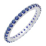 1.00 Carat (ctw) 10k White Gold Round Blue Sapphire Ladies Eternity Anniversary Stackable Ring Wedding Band 1 CT