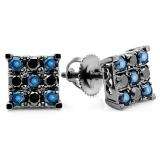 1.00 Carat (ctw) 10k White Gold Round Black & Blue Diamond Men's Square Shaped Stud Earrings 1 CT