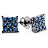 1.00 Carat (ctw) 10k White Gold Round Blue Diamond Men's Square Shaped Stud Earrings 1 CT