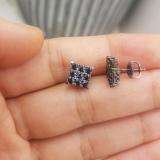 1.00 Carat (ctw)Black Rhodium Plated 14k White Gold Round Blue Sapphire Men's Square Shaped Stud Earrings 1 CT