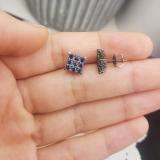 1.00 Carat (ctw)Black Rhodium Plated 14k White Gold Round Blue Sapphire Men's Square Shaped Stud Earrings 1 CT
