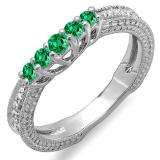 0.45 Carat (ctw) 10k White Gold Round Green Emerald And White Diamond Ladies Anniversary Wedding Band Guard Enhancer Ring 1/2 CT