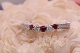 0.45 Carat (ctw) 10k White Gold Round Ruby And White Diamond Ladies Anniversary Wedding Band Guard Enhancer Ring 1/2 CT