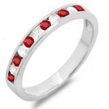 0.50 Carat (ctw) 10k White Gold Round Ruby And White Diamond Ladies Anniversary Wedding Stackable Ring Band 1/2 CT