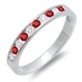 0.40 Carat (ctw) 18k White Gold Round Ruby And White Diamond Ladies Anniversary Wedding Stackable Ring Band