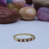 0.33 Carat (ctw) 14K Yellow Gold Round Red Ruby And White Diamond Anniversary Stackable Wedding Band 1/3 CT