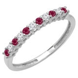0.33 Carat (ctw) 10K White Gold Round Red Ruby And White Diamond Anniversary Stackable Wedding Band 1/3 CT