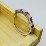 0.33 Carat (ctw) 10K White Gold Round Red Ruby And White Diamond Anniversary Stackable Wedding Band 1/3 CT