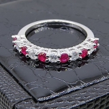 0.33 Carat (ctw) 10K White Gold Round Red Ruby And White Diamond Anniversary Stackable Wedding Band 1/3 CT