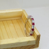 0.33 Carat (ctw) 10K White Gold Round Red Ruby And White Diamond Anniversary Stackable Wedding Band 1/3 CT