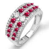 1.15 Carat (ctw) 14k White Gold Round Ruby And White Diamond Ladies Anniversary Wedding Band Ring