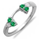 0.30 Carat (ctw) 14K White Gold Round Green Emerald And White Diamond Ladies Anniversary Wedding Ring Matching Guard Band 1/3 CT
