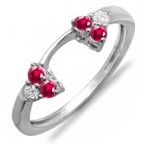 0.30 Carat (ctw) 14K White Gold Round Ruby And White Diamond Ladies Anniversary Wedding Ring Matching Guard Band 1/3 CT