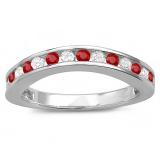 0.75 Carat (ctw) 14k White Gold Round Ruby And White Diamond Ladies Curved Guard Matching Bridal Wedding Band 3/4 CT