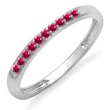 0.15 Carat (ctw) 10k White Gold Round Ruby Ladies Anniversary Wedding Matching Band Stackable Ring