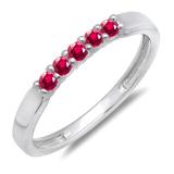 0.25 Carat (ctw) 10k White Gold Round Ruby 5 Stone Ladies Anniversary Wedding Band Ring 1/4 CT