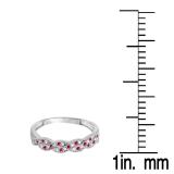 0.25 Carat (ctw) 18k White Gold Round Ruby & White Diamond Ladies Anniversary Wedding Stackable Band Swirl Ring 1/4 CT