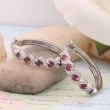 0.86 Carat (ctw) Sterling Silver Round White Diamond & Ruby Ladies Hoop Earrings