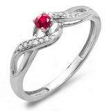 0.20 Carat (ctw) 14k White Gold Round Ruby And White Diamond Crossover Swirl Ladies Bridal Promise Engagement Ring 1/5 CT