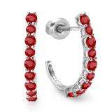 0.50 Carat (ctw) 10K White Gold Round Ruby Ladies Fancy J Shaped Hoop Earrings 1/2 CT