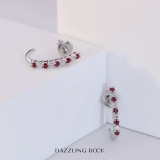 0.50 Carat (ctw) 14K White Gold Round Ruby & White Diamond Ladies Fancy J Shaped Hoop Earrings 1/2 CT