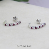 0.50 Carat (ctw) 14K White Gold Round Ruby & White Diamond Ladies Fancy J Shaped Hoop Earrings 1/2 CT