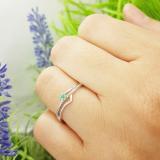 0.10 Carat (ctw) 18k White Gold Round Green Emerald And White Diamond Wave Ladies Bridal Promise Engagement Ring 1/5 CT